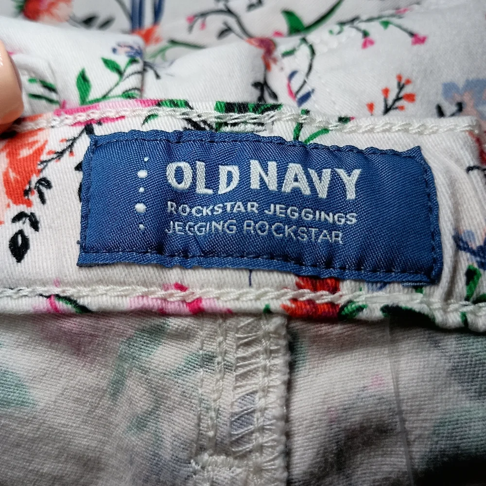 Old Navy Girls Rockstar Floral Jeggings Size 10 R White Skinny Adjustable Waist